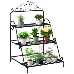 Support à plantes métallique à 3 niveaux pour intérieur/extérieur avec finition rouillée, étagère d'exposition en forme d'échelle, porte-pot de fleurs de taille moyenne pour la maison et le jardin - Product Image 1