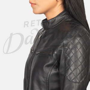 Women High Quality Vintage Black Leather Real Cow Skin Leather <b>Motorcycle</b> <b>Jacket</b> For Women Custom Women Black Leather <b>Jacket</b> - Product Image 5