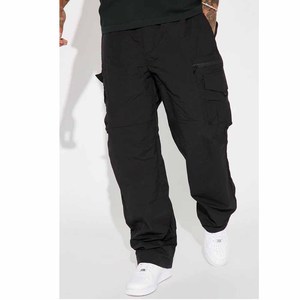 <b>Men</b> Black Cargo Pants <b>Elastic</b> Waist Multiple Pockets Casual Style Midweight Polyester <b>Trousers</b> Autumn Wear - Product Image 5