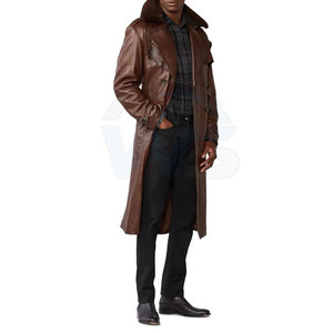 Comfortable Lightweight <b>Leather</b> Duster <b>Coat</b> <b>Men's</b> <b>Long</b> Winter Outerwear With Classic Collar Button Closure And Comfortable Fit - Product Image 6