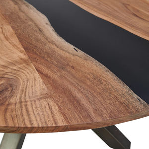 Mesa de Comedor Redonda de Madera de Acacia Maciza con Resina Epoxi, Patas Metálicas Plegables en Forma de X, Estilo Industrial Moderno para Hogar, Cocina o Restaurante - Product Image 3