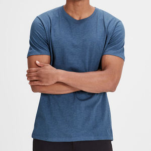 Camiseta de Algodón Azul para Hombre, Manga Corta, Cuello Redondo, Corte Regular, Informal, Tejido de Punto, Color Sólido, Transpirable, Teñido Liso - Product Image 1