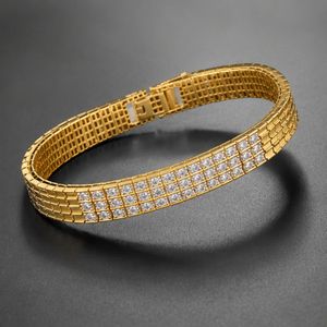 Bracelet tennis unisexe en or jaune avec diamants de laboratoire taille brillant, sertis griffes, design géométrique, luxe, pour usage quotidien, maillons de chaîne - Product Image 1