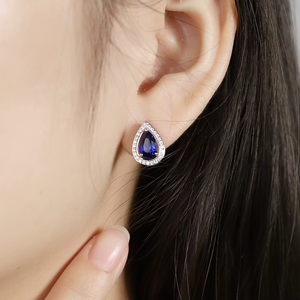 Pendientes de diamantes azules de corte pera de 1.5 quilates de la mejor calidad con diamantes blancos, pendientes de lujo para boda - Product Image 4