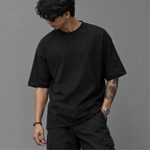 <b>Black</b> 100% Cotton Men's Oversized T-<b>Shirt</b> Short Sleeve Crew Neck Casual Streetwear <b>Silk</b> Screen Solid Knitted Breathable Blank - Product Image 6