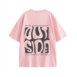 T-shirt imprimé surdimensionné à manches courtes pour homme, col rond, en jersey de coton rose, décontracté - Product Image 1