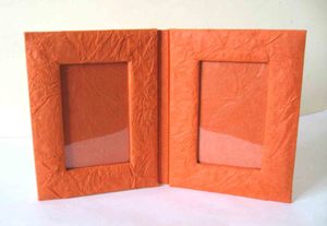Marco de Fotos Doble Decorativo para el Hogar, Hecho a Mano, con Perlas, Textura Metálica Arrugada y Cuero Estampado - Product Image 1