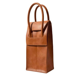 Porte-bouteille en cuir Salva marron gaufré uni, porte-bouteille unique avec poignée, étui de voyage portable - Product Image 2