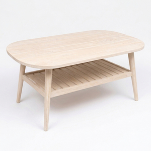 Minimalist <b>Solid</b> Teak Oval Teak Slatted Coffee Table High Quality Bleach Finish with Open Shelf for Hotel Lounge Wholesale - Product Image 4