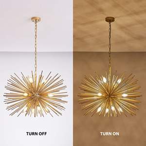 Mid-Century Modern 12-Light Starburst <b>Chandelier</b> 29\" Gold <b>Sputnik</b> Pendant Light Fixture for Living Room Dining Room Foyer-Bulb - Product Image 5
