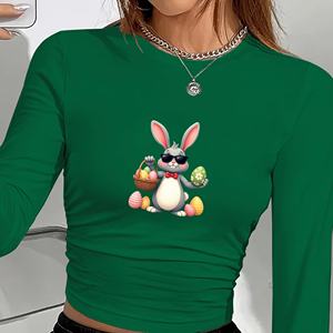 เสื้อแขนยาวผู้หญิงแฟชั่นกระต่ายเคลื่อนไหวพร้อมไข่อีสเตอร์ - Product Image 3