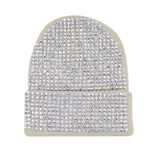 New Arrival Rhinestones <b>Beanie</b> Hat Stylish Winter Headwear Soft Stretch Acrylic Fabric Custom Manufacturing Wholesale Supplier - Product Image 1