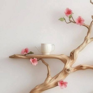 Luxury Handcrafted Cherry Blossom Tree Wall Mounted Floating Shelf Artistic Solid Wood Display Rack - Product Image 3