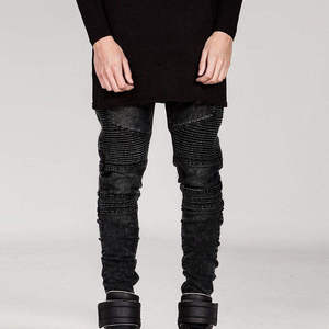 Jeans Skinny Homme OEM Style Motard Nouveau Design Déchiré Blanc Foncé Clair Délavé Coloré en Stock pour Dropshipping - Product Image 2