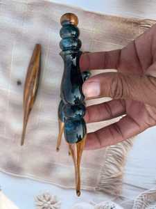 Handmade Blue Resin Natural Wood Angel <b>Crochet</b> Needles Ergonomic Soft Handle Customized Color Logo for Knitting-Craft - Product Image 2