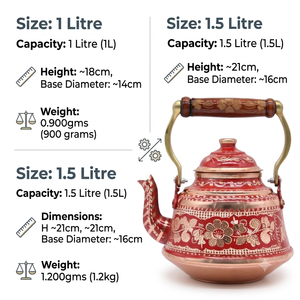 Bouilloire à thé en cuivre rouge peinte à la main, théière turque vintage, poignée en laiton gravée de motifs floraux, chauffe-eau pour cuisinière, cafetière et théière - Product Image 6