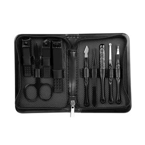 Professional Manicure Set 16 Piece Matte Black Carbon Steel Tools Portable Zip <b>Case</b> Multi-Functional Grooming Kit Hand Foot Care - Product Image 1