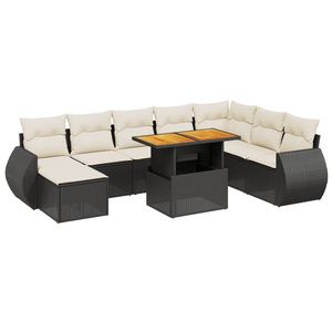 Ensemble de canapés de patio en polyrotin noir avec coussins, 9 pièces, meubles d'extérieur, style contemporain - Product Image 2
