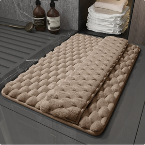 Chenille Bath Mat Rectangle Solid Color Anti Slip <b>Rubber</b> Backing Minimalist Design for Bathroom <b>Floor</b> - Product Image 6