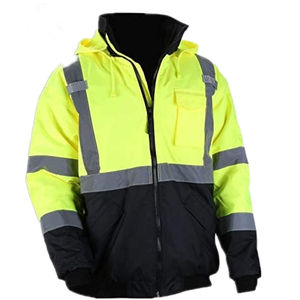 Chaqueta de seguridad con cremallera de alta visibilidad para hombre, 100% poliéster, color rojo, con bolsillos, reflectante, para trabajo. - Product Image 1