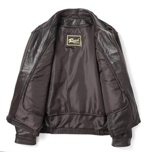 Men's <b>Genuine</b> <b>Leather</b> <b>Jacket</b> Turn-down Collar Moto Biker Style Autumn Solid Color Regular Fit Zipper Closure - Product Image 3