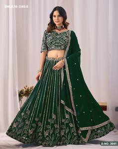 Georgette sintético de alta calidad con bordado de hojas y rayas, Lehenga-Choli con trabajo Can-can y Dupatta con trabajo Buttí, Exportador indio - Product Image 4