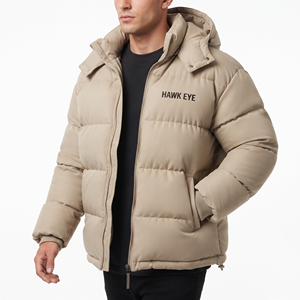 Trendy Beige Color Men's Winter Padded Outerwear Jacket Hooded Quilted Full Zip Insulated Warm Coat Casual Outdoor Regular Fit - Product Image 2