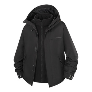 Veste en toile technique 3-en-1 pour homme, à capuche, multi-poches, imperméable, avec doublure polaire amovible, hiver, logo personnalisé - Product Image 1