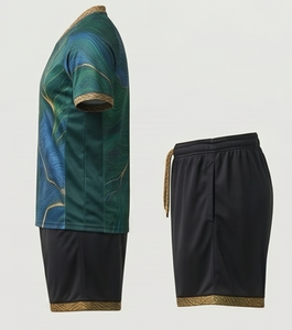 Maillot de football pour homme, col en V, manches courtes, vert bleu, imprimé végétal, polyester respirant, coupe athlétique, toutes saisons - Product Image 5