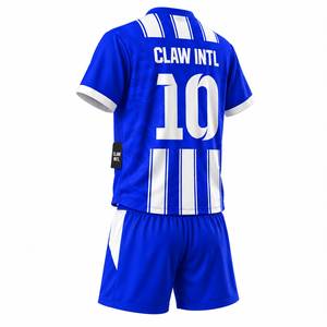Maillot de football sublimé bleu et blanc rayé, col en V, manches longues, respirant, en polyester, pour adolescents, unisexe, personnalisable avec le nom de l'équipe, été - Product Image 4