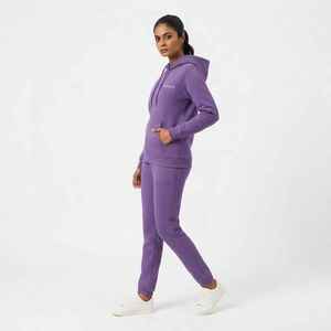 Ensemble sweat à capuche et pantalon en polaire violet pour femme, décontracté, longueur intégrale, couleur unie, 100% coton, respirant, coupe classique, toutes saisons - Product Image 1
