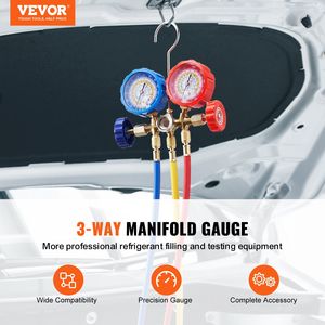 Juego de manómetros de 3 vías para aire acondicionado automotriz con mangueras de 5 pies, acopladores y grifos para latas de refrigerante R134A, R22, R12, R502 - Product Image 2