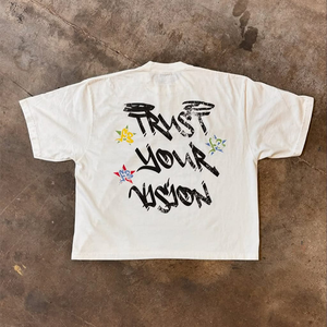 Camiseta con estampado DTG de gran tamaño personalizable para hombre, serigrafía en 100% algodón, camiseta gráfica cuadrada, tela Tery recortada - Product Image 2