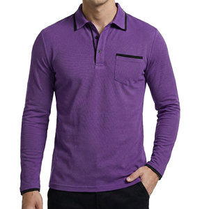 Wholesale Bulk Men's Long Sleeve Polo Shirts Custom <b>Design</b> Contrast Trim Pique Fabric High Quality Slim Fit Fashion Polo Shirts - Product Image 1
