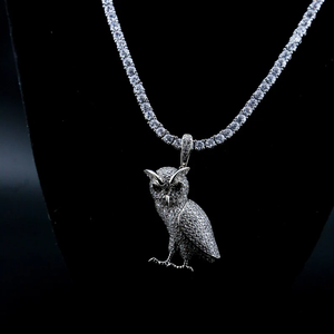 Collier Pendentif Hibou en Moissanite, Bijou Oiseau Sertie de Pierres, Style Gothique Hip Hop, Luxe, pour Homme et Femme, Cadeau Tendance pour Lui et Elle - Product Image 5