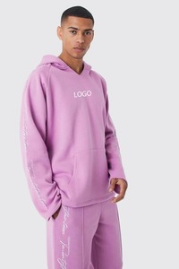 Men's <b>Pink</b> Hooded <b>Tracksuit</b> Set Full Length Loose Fit 100% Cotton Solid Color Casual Jogger Logo Print 2-in-1 Design Lightweight - Product Image 3