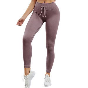 Women Ribbed Leggings Seamless Drawstring Jogging Yoga <b>Tights</b> Flexible and Quick Dry - Product Image 4