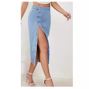 Falda Vaquera de Cintura Alta con Múltiples Botones para Mujer, Estilo Elegante y Urbano, Diseño Transpirable para Verano - Product Image 2