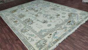 Alfombra de Lana en Tonos Pastel, Estilo Oushak con Diseño Floral, Color Beige Marfil y Verde Salvia, Hecha a Mano, Alfombra Grande Tradicional para Sala de Estar - Product Image 2