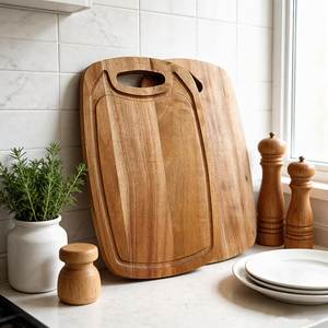 Tabla de Cortar Rectangular de Madera con Bordes Tallados, Tabla de Madera Natural para Preparación de Alimentos en la Cocina, Servir y Rebanar Queso, Uso Doméstico - Product Image 1