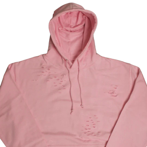 เสื้อฮู้ดดี้ผู้ชายแบบขาดๆ ทรงโอเวอร์ไซส์ สีชมพู ผ้าฟลีซ ผ้าฝ้าย มีฮู้ด สไตล์สตรีทแวร์  รับสกรีนโลโก้ ขายส่ง - Product Image 5