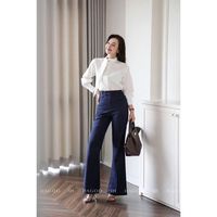 Q742 High-Waist Flare Jeans für Damen, Dunkelblaue Skinny-Fit Denim-Hose, Atmungsaktiv, Gewaschen, für Büro und Freizeit
