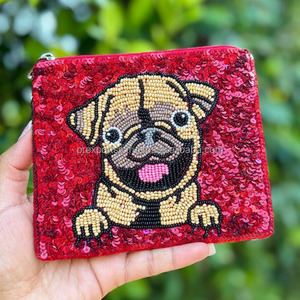 Pug Dog Beaded Pouch Sequin Zipper Clutch <b>Red</b> Pet Lover <b>Purse</b> Cute Animal Gift Unisex Accessory Trendy Fashion Storage Export - Product Image 5