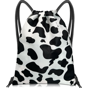 <b>Drawstring</b> <b>Backpack</b> Cow Print Pattern Portable Sport Bag Modern Style Digital Printing Wholesale OEM Supplies - Product Image 1