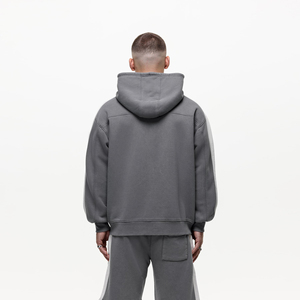 Sweat-shirt à capuche surdimensionné pour homme en molleton gris uni, coupe classique, décontracté, pour l'automne, avec poches, en coton tricoté - Product Image 6