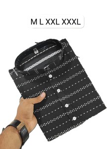 Kurta de Algodón Estampado Negro para Hombre, Corte Regular, Estilo Casual, Étnico de India y Pakistán, para Todas las Temporadas, Sin Arrugas, Tallas M, L, XXL, XXXL - Product Image 1