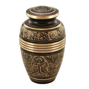 Premium Quality Hand Engraved Brass Cremation Urn <b>For</b> Human <b>Ashes</b> Elegant Black And Gold Floral Adult Funeral Urn Large <b>Keepsake</b> - Product Image 1