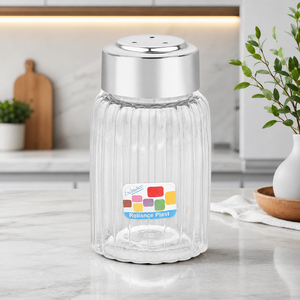 Salière en plastique transparent avec couvercle argenté, résistante à la poussière, pour herbes et épices - Product Image 1