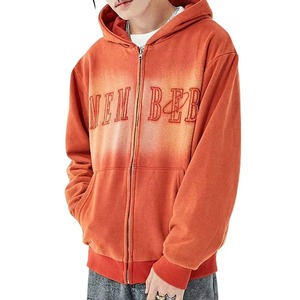 Sudadera con capucha naranja personalizada para hombre, bordada, de forro polar grueso, estilo oversize, con bolsillo, anti-bolitas, estilo hip hop y streetwear, lisa - Product Image 3