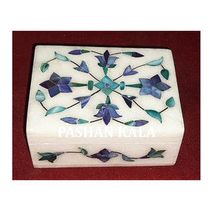 Caja de joyería rectangular con incrustaciones de mármol blanco puro, muy popular, para decoración del hogar, hecha por un diseñador indio. - Product Image 4